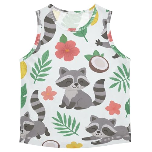 JUNZAN Cartoon Raccoon Boys Tank Tops Sleeveless Casual Vest Tees Basketball Tshirt for Workout Gym Fitness Cycling Swim 3T