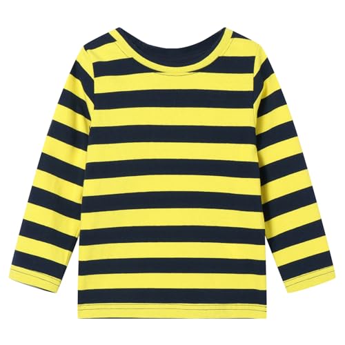 Image of LittleSpring Unisex Kids Long Sleeve Striped Tee Shirt Tagless Crew Neck Cotton T-Shirt