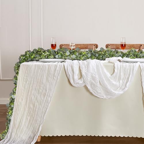 SEBOVIM 2Pcs Eucalyptus Garland 5.9FT Artificial Greenery Garland with Flowers,Faux Christmas Eucalyptus Leaves Vines for Wedding Flower Arch Garden Table Decoration - Image 6