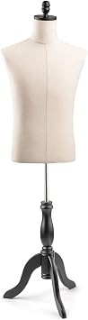Male Display Dress Form Mannequin in Natural Canvas on Traditional Wood Tripod by TSC-Medium-Black