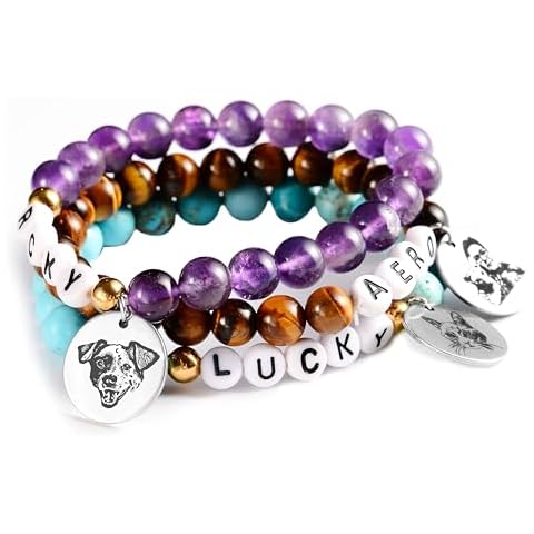 Custom Pet Name Sympathy Gifts Rainbow Bridge For Dog Loss Gift Stretch Natural Stone Bracelets Women Sister Fur Personalized Pet Portrait Bracelet Pause Initial Peanuts In Memory Remembrance Cat Cover