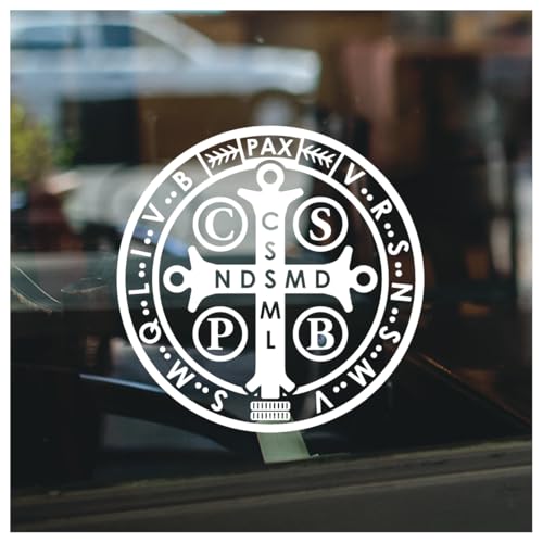Saint Benedict Medal Cross Decal Catholic Christian Vinyl Sticker Religious Protection Symbol for Car Laptop Bible Wall Church Gift 5 x 5 Inches