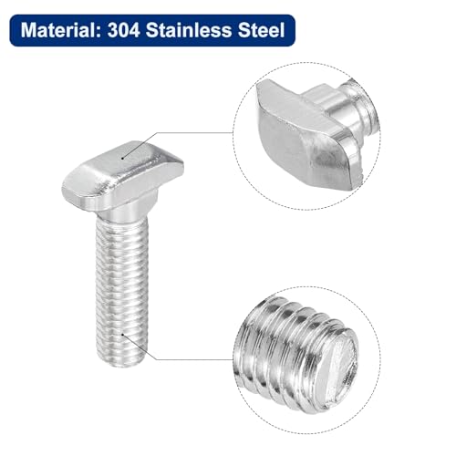 Image of uxcell 30Pcs T-Slot Bolts, M8 x 35mm Hammer Head Bolt T Screw Drop-in Stud for 4040 Series T-Slot Aluminum Extrusion Profile, 304 Stainless Steel, Silver