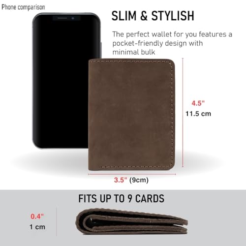 Image of HATA Cowhide Leather Wallet For Men Vertical Wallet Passcase Extra Capacity Easy Access Ladder Card Slots Luxury Handmade Premium Large Capacity Gift For Men (Vertical-Brown-Cowhide)