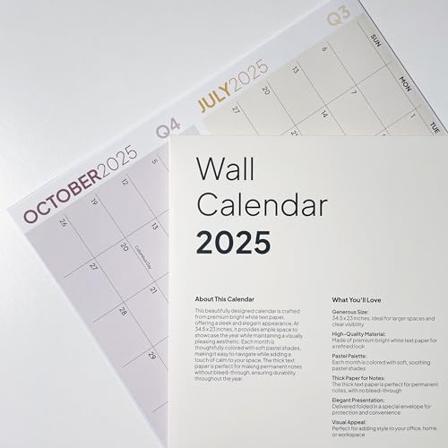 Calendário de parede grande 2025 (87,5 x 58,4 cm), agenda mensal 2025 para parede, design colorido e