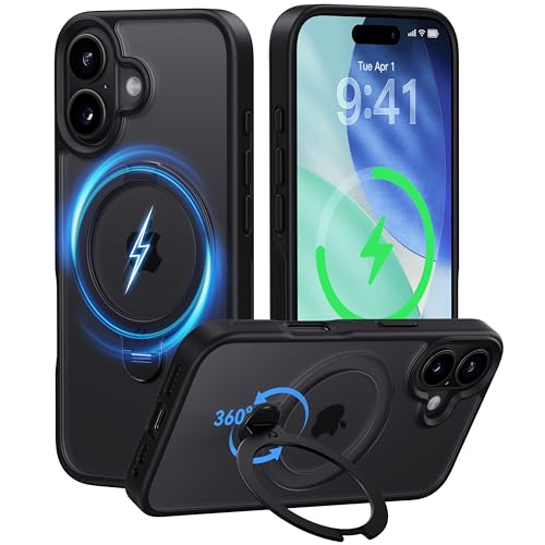 【2025最高傑作&定点360度回転】CASEKOO iPhone 17 用 ケース MagSafe対応 米軍MIL規格 360°全方向耐衝撃 高耐久性【横縦両立・角度自由調整】 最大25W急速充電対応 指紋防止/マット仕上げ/黄変防止/半透明 超強磁力 ラップホール付き ワイヤレス充電対応 アイフォン17 用ケース 6.1インチ「MagicStand Pro」(ブラック)