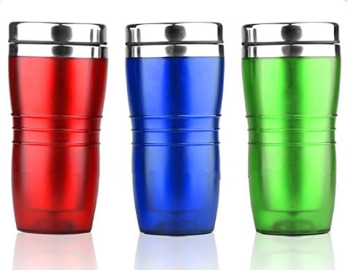 HomeWarez Stainless Steel Travel Mugs - Set of 3 Bright Colored Insulated Double Wall Coffee Mugs - Red, Blue,and Green