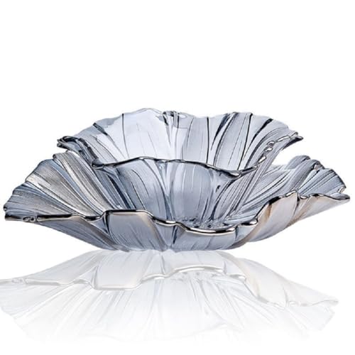 JUNYFFF 2Pcs Large Glass Fruit Plate Dinner Bowl Salad Plate Snack Dessert Plate Wedding Candy Plate Serving Decorative Bowl Multipurpose Tray Decorative Crystal Bowl 30/20CM,Grau