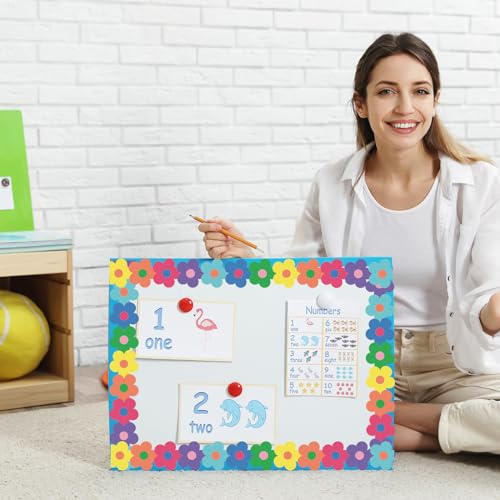 Image of Whaline 32.8 Ft Y2K Flower Bulletin Board Borders Colorful Boho Floral Die-Cut Rolled Bulletin Board Trim for Back to School Classroom Office Chalkboard