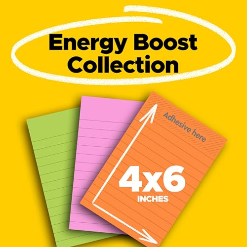 Image of Post-it Super Sticky Lined Notes-Assorted, 4 x 6 Inches, 90-Sheet Pad (3 Pack) | School Supplies and Office Supplies, 2X the Sticking Power