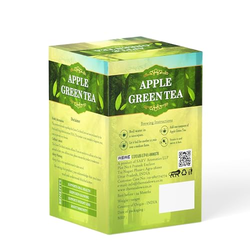 Image of The Meadows Apple Green Tea - 100g - 100 Cups | Flavoured Green Tea with Mild Sweet Notes and Fruity Aroma (Pack of 1)