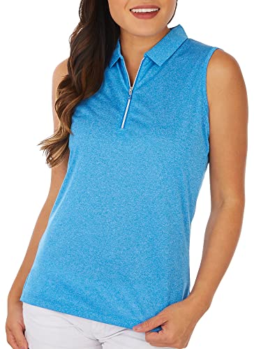 Callaway Women's Quarter Zip Heather Sleeveless Golf Polo Shirt, Blue Sea Star HTR, 3XL