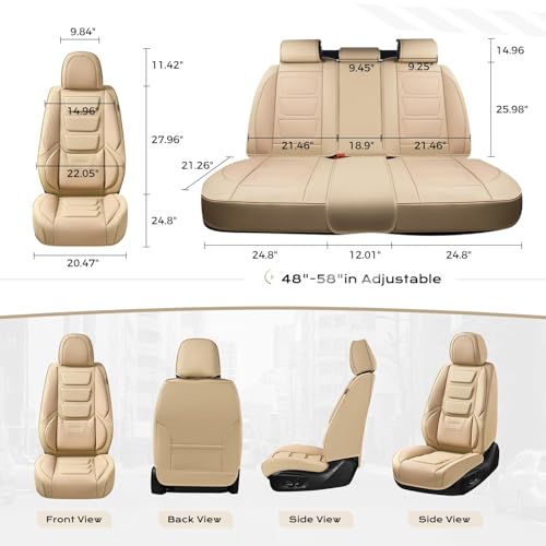 Image of Coverado Car Seat Covers Full Set, Seat Covers for Cars, Front Seat Covers and Back Seat Cover Waterproof Leather Automotive Seat Cover, Universal Car Interior Protectors Cushion for Most Cars Beige