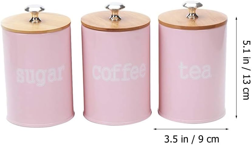 Hemoton Pink Kitchen Canisters Set of 3 with Bamboo Lids - Airtight Food Storage Jars for Coffee Sugar Tea and Spices - 5.12 X 3.54 X 3.54 Inches Compact Storage Solution