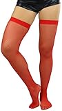 ToBeInStyle Women's Bright Exotic Long Fishnet Thigh High Socks Hosiery - Red - One Size: Plus