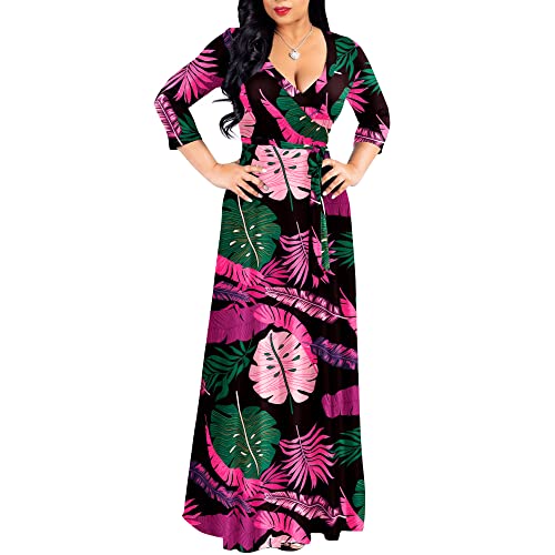 Image of FANDEE Plus Size Maxi Dress for Women Casual Summer Sundress V-Neck 3 /4 Sleeve