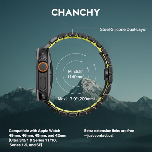 Image of CHANCHY Titanium Band Compatible with Apple Watch Ultra 3 /2 /1 Band 49mm 46mm 45mm 44mm 42mm, Luxury Band Titanium Silicone Dual-Layer Link for Men iWatch Series 11 10 9 8 7 6 5 4 SE