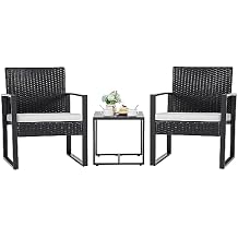 Flamaker 3 Pieces Patio Furniture Outdoor Wicker Modern Rattan Chair Conversation Sets with Coffee Table for Yard, BistroWhite