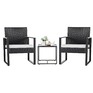 Flamaker 3 Pieces Patio Furniture Outdoor Wicker Modern Rattan Chair Conversation Sets with Coffee Table for Yard, Bistro(White)