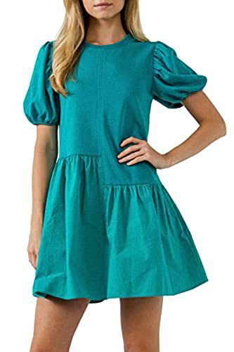 English Factory Women's Knit Woven Mixed Dress, White, S #TOP7