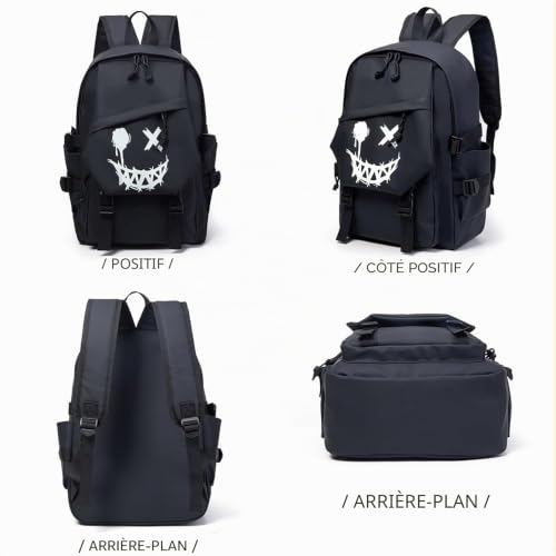 XINYASEE Sac à Dos Scolaire Lumineux pour Homme et Femme, Garçon, Ado - Sac d'École Cool pour Ordinateur Portable - Noir – vue 5