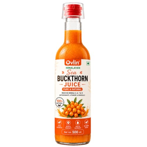 Image of Ovlin Himalayan Sea Buckthorn Juice 500ml | Pure and Natural | Rich in Omega 3, 6, 7 & 9, Antioxidants, Vitamins & Minerals | No Added Sugar | Supports Immunity, Skin & Digestion