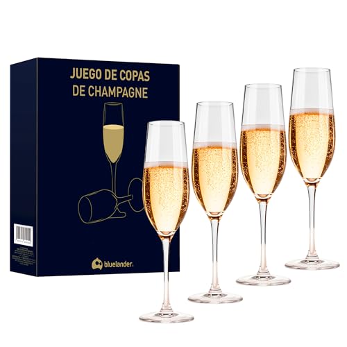 La Mejor Lista de Copas flauta más recomendados. 43 Bluelander Set de 4 Copas Champagne 185 ml (6.25Oz), Copa de Champagne, Copa de Cristal, Juego de 4 Copas para Vino, Sin Plomo, Ideal para Boda, Fiestas, Bar, Aniversario (4...