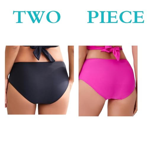 Image of Mid Rise Full Coverage Bikini Bottoms for Women Ruched Bathing Suit Bottoms | Swim Bottoms, Tummy Control, Mid Waisted, Swimsuit, Cute, Retro, Brazilian, Hipster, Tankini Bottoms, Swimwear, Beach, Pool