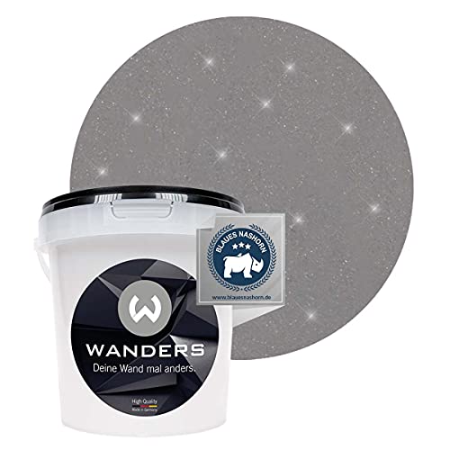 Wanders24®️ Glimmer-Optik (1 Liter, Silber-Grau) Glitzer Wandfarbe - Wandfarbe Glitzer - abwaschbare Wandfarbe - Glitzerfarbe - Made in Germany