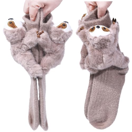 Image of Sloth Socks for Women, Cute 3D Fuzzy Socks, Christmas Stocking Stuffers | Adora3D Plush Sloth Design with Soft Fuzzy Comfort, Women's US 5-10 Fit, and a Fun Gift for Christmas and Animal Lovers