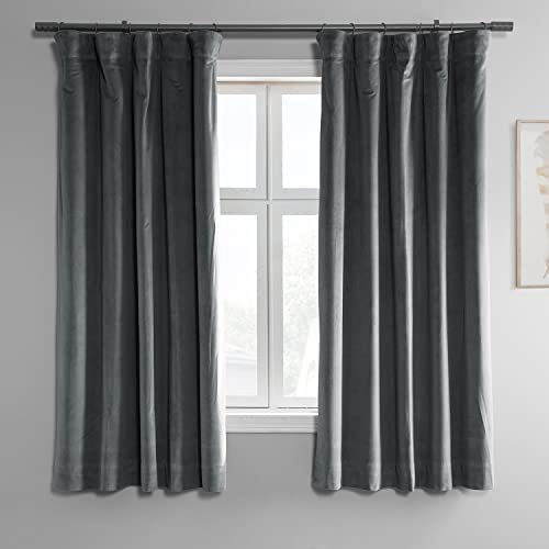 HPD Half Price Drapes Signature Velvet Thermal Blackout Curtains for Living Room 63 Inch Long (1 Panel) Rod Pocket Insulated Blackout Curtains for Bedroom Window Curtains, 50W x 63L, Natural Grey