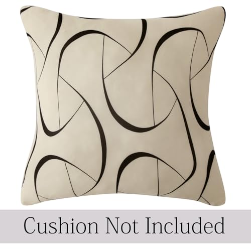 Image of HOKIPO 'Elira Series' Stretchable Cushion Cover for Sofa 22 inch x 22 inch, Packof 2, Natural Beige Abstract Art (AR-6712-C4*2)