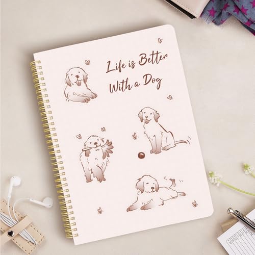 Image of Cute Spiral Notebook 8.5 x 11 lined Journal A4 with Pocket, Dog | 70 page, Note Book with Pocket, Large, Big, Hard Cover, Aesthetic, Pretty Design, for Women, Girls, Kawaii