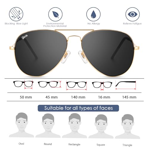 Image of GYNK Men's Aviator Sunglasses | Toughened Glass Lens | UV400 Protection | Lightweight Metal Frame Pilot Sunglasses for Driving, Travel, Outdoor Activities & Daily Wear