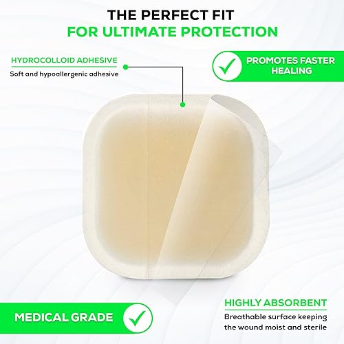 Medvance Absorbent Bordered Hydrocolloid Large Wound Dressing - Waterproof Skin-Friendly Adhesive Pads - Easy Apply Large Bandage - Wound Care & Dressings for Cuts & More (2