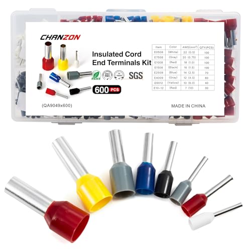 Chanzon 600pcs Wire Ferrule Terminals Kit 7-22AWG E0508...