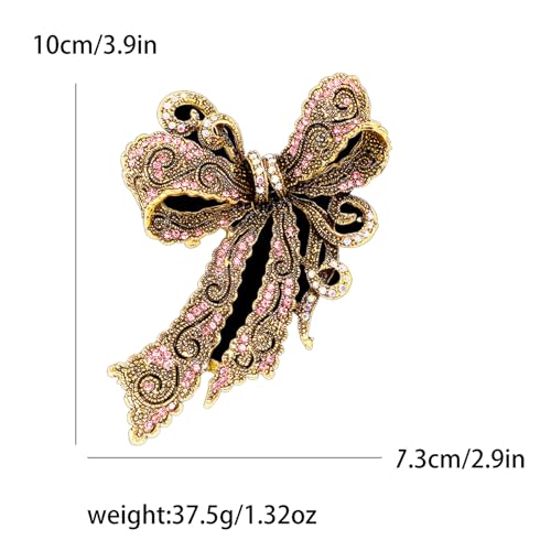 Image of Rhinestone Bow Brooch Vintage Crystal Bowknot Lapel Pin Pink Bow Brooch Wedding Fashion Jewelry Accessories Birthday Jewelry for Women