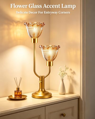 Image of Lightdot Mid Century Modern Gold Table Lamp Dimmable Vintage Glass Lamp