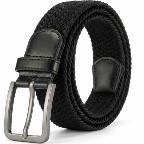 DarNova Cinturón Elástico Hombre y Mujer - Cinturones Hombre Tela Trenzado y Ajustable para Deporte, Cinturón Negro Elegante y Cómodo, Cinto Casual Comodo Ajustable sin Agujeros. (Longitud 105 cm)