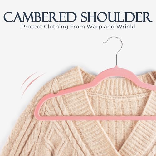 Image of HOUSE DAY Lt Pink Velvet Hangers 20 Pack, Non Slip Clothes Felt Hanger Heavy Duty for Coat, Premium Slim Space Saving Suit Hangers for Closet Organizer, 360 Rotating Silver Hook