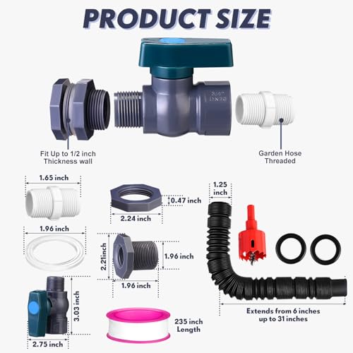 2-Sets-34-Inches-Rain-Barrel-Spigot-Kit-Water-Barrel-PVC-Garden-Diverter-Kit-Connector-Kit-Include-Bulkhead-Fitting-Hose-Faucet-Adapter-and-Thread-Seal-Tape-for-Home-Outdoor-Classic-Style