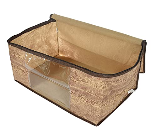Image of Heart Home Wooden Print 8 Piece Non Woven Fabric Saree Cover /Clothes Organiser For Wardrobe Set with Transparent Window, Extra Large (Brown)