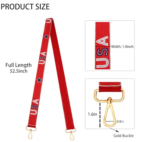 Image of Beaded 4th of July Purse Strap USA Purse Strap Replacement Red White and Blue Patriotic Crossbody Shoulder Bag Straps 4th of July Outfits (Style B)