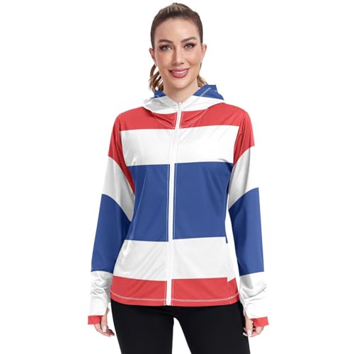 Thailand Flag Womens UPF 50+ Sun Protection Hoodie Jacket Lightweight Long Sleeve Sun Shirt with Pocket Multicoloured