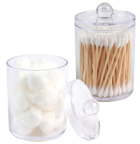 Aynoo 2 Pcs Acrylic Qtip Holder Dispenser,Canisters Apothecary Jar Set,10oz