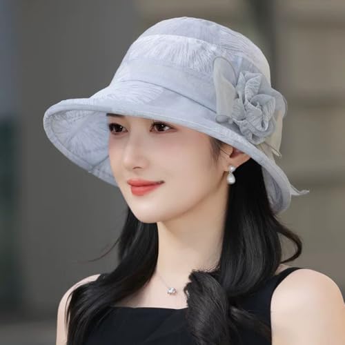 Women Sun Bucket Hat Organza Floral Tea Party Church Dress Derby Wedding Hats, Blue by Lifenanny - Used condition - Image 7