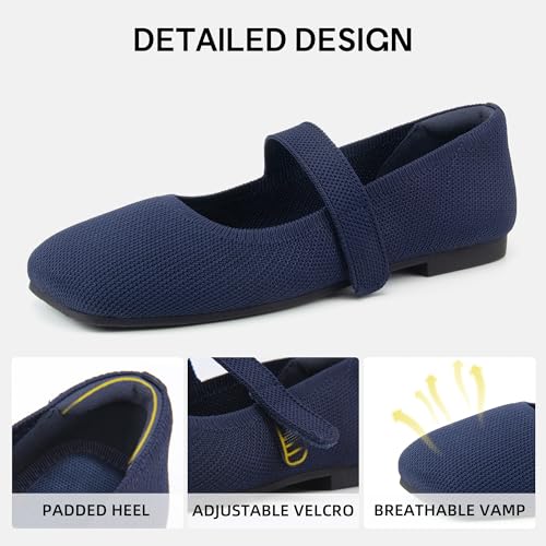 Image of Soesyi Wide Toe Box Flats Women Comfort Slip On Ballet Shoes Mary Jane Dressy Knit Flats with Adjustable Straps Washable Casual Office
