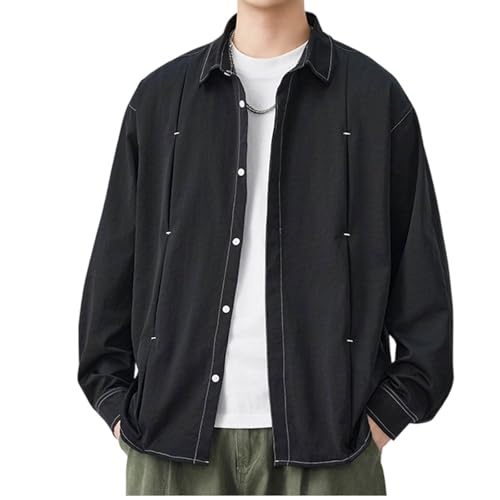 Chemise longue manche homme décontractée couleur unie à col revers confortable