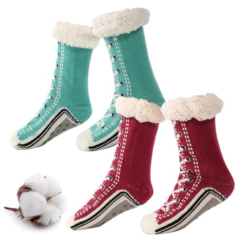 Ultra-Thick Cashmere Slipper Home Socks, Womens Cashmere Knit House Slippers Socks with Non Slip Soft Bottoms