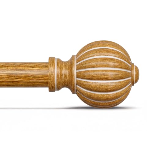 Gormena Curtain Poles for Windows Adjustable Metal Drapery Rod 80-218cm 2.54cm Diameter Heavy Duty Pole Vintage Imitation Wood Grain Decorative Drapery Rods with Pumpkin Finials for Bedroom